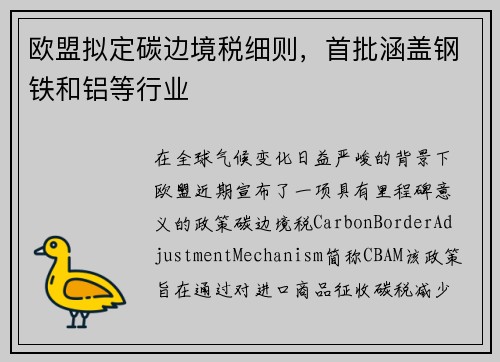 欧盟拟定碳边境税细则，首批涵盖钢铁和铝等行业
