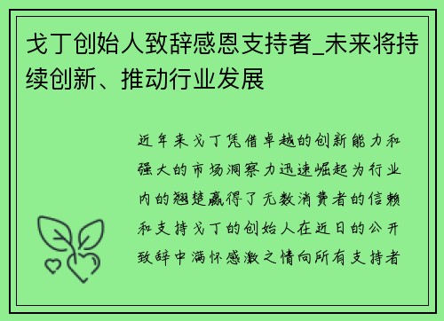 戈丁创始人致辞感恩支持者_未来将持续创新、推动行业发展
