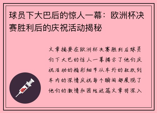 球员下大巴后的惊人一幕：欧洲杯决赛胜利后的庆祝活动揭秘