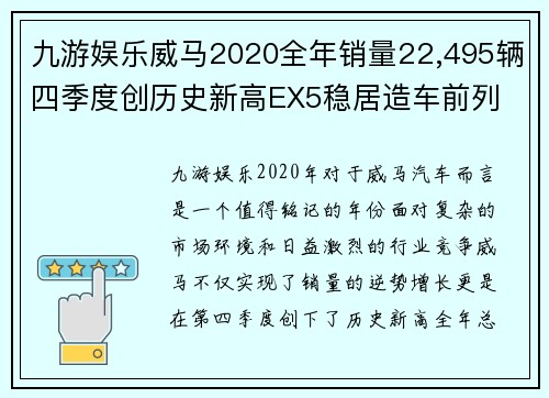 九游娱乐威马2020全年销量22,495辆四季度创历史新高EX5稳居造车前列